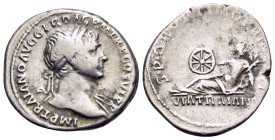 Trajan, 98-117. Denarius (Silver, 20 mm, 3.20 g, 7 h), Rome, 112-113. IMP TRAIANO AVG GER DAC P M TR P COS VI P P Laureate bust of Trajan to right, sl...