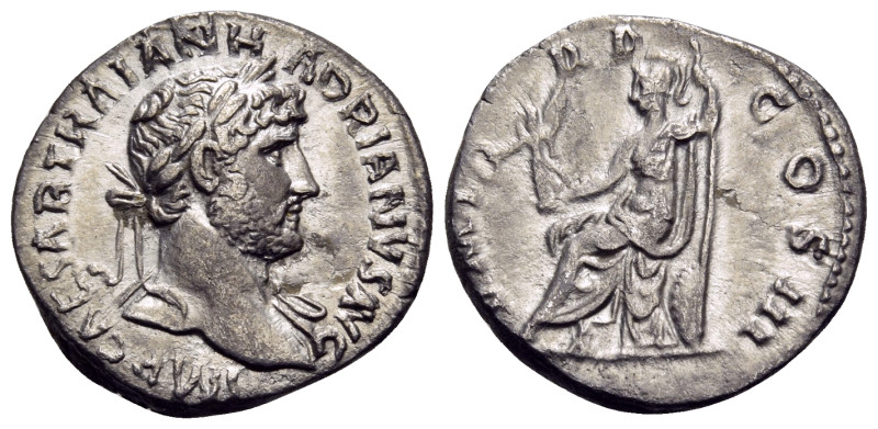 Hadrian, 117-138. Denarius (Silver, 18 mm, 3.03 g, 6 h), Rome, 121-123. IMP CAES...