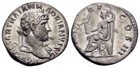 Hadrian, 117-138. Denarius (Silver, 18 mm, 3.03 g, 6 h), Rome, 121-123. IMP CAESAR TRAIAN H-ADRIANVS AVG Laureate bust of Hadrian to right, slight dra...