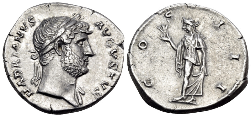 Hadrian, 117-138. Denarius (Silver, 18 mm, 3.41 g, 6 h), Rome, circa 124-125. HA...