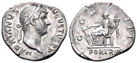 Hadrian, 117-138. Denarius (Silver, 18 mm, 3.15 g, 6 h), Rome, 128-129. HADRIANVS AVGVSTVS P P Laureate head of Hadrian to right. Rev. COS III / FORT ...
