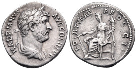 Hadrian, 117-138. Denarius (Silver, 18 mm, 2.80 g, 7 h), Rome, circa 130. HADRIANVS AVG COS III P P Laureate and draped bust of Hadrianus to right. Re...
