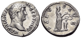 Hadrian, 117-138. Denarius (Silver, 18 mm, 2.96 g, 6 h), Rome, 133-135. HADRIANVS AVG COS III P P Bare head of Hadrian to right. Rev. SALV - S AVG Sal...