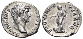 Hadrian, 117-138. Denarius (Silver, 18 mm, 2.83 g, 6 h), Rome, 137 - July 138. HADRIANVS [AV]G COS III P P. Rev. PROVIDEN - TIA AVG Providentia standi...