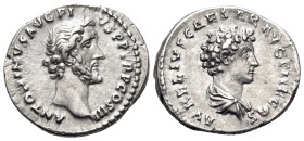 Antoninus Pius, with Marcus Aurelius as Caesar, 138-161. Denarius (Silver, 19 mm, 3.41 g, 6 h), Rome, 141-143. ANTONINVS AVG PI - VS P P TR P COS III ...