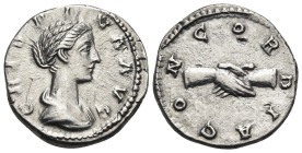 Crispina, Augusta, 178-182. Denarius (Silver, 18 mm, 3.14 g, 6 h), Rome. CRISPINA AVG Draped bust of Crispina to right. Rev. CONCORDIA Clasped right h...