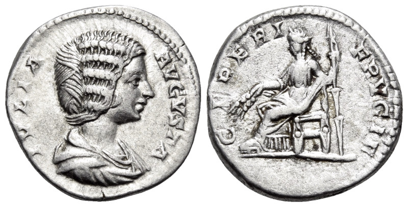 Julia Domna, Augusta, 193-217. Denarius (Silver, 18 mm, 3.57 g, 7 h), Rome, 196-...