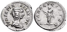 Julia Domna, Augusta, 193-217. Denarius (Silver, 19 mm, 3.07 g, 6 h), Rome, 211-215. IVLIA PIA FELIX AVG Draped bust of Julia Domna to right. Rev. DIA...