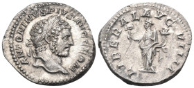 Caracalla, 198-217. Denarius (Silver, 20 mm, 2.88 g, 6 h), Rome, 214. ANTONINVS PIVS AVG GERM Laureate head of Caracalla to right. Rev. LIBERAL AVG VI...