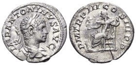 Elagabalus, 218-222. Denarius (Silver, 18 mm, 2.28 g, 12 h), Antioch, 219-220. IMP ANTONINVS AVG Laureate and draped bust of Elagabalus to right. Rev....