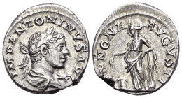Elagabalus, 218-222. Denarius (Silver, 18 mm, 3.24 g, 12 h), Rome, 219-220. IMP ANTONINVS AVG Laureate and draped bust of Elagabalus to right. Rev. AN...