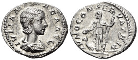 Julia Mamaea, Augusta, 222-235. Denarius (Silver, 20 mm, 3.10 g, 12 h), Rome, 222. IVLIA MAMAEA AVG Draped bust of Julia Mamaea to right. Rev. IVNO CO...