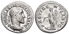 Maximinus I, 235-238. Denarius (Silver, 20 mm, 2.50 g, 12 h), Rome, March 235 - January 236. IMP MAXIMINVS PIVS AVG Laureate, draped and cuirassed bus...