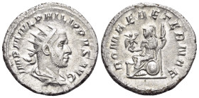 Philip I, 244-249. Antoninianus (Silver, 22 mm, 4.33 g, 12 h), Rome, 244-247. IMP M IVL PHILIPPVS AVG Radiate, draped and cuirassed bust of Philip I t...
