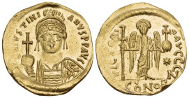 Justinian I, 527-565. Solidus (Gold, 20 mm, 4.23 g, 6 h), Constantinople, 7th officina (Z), 537-542. D N IVSTINI - ANVS P P AVG Diademed, helmeted and...