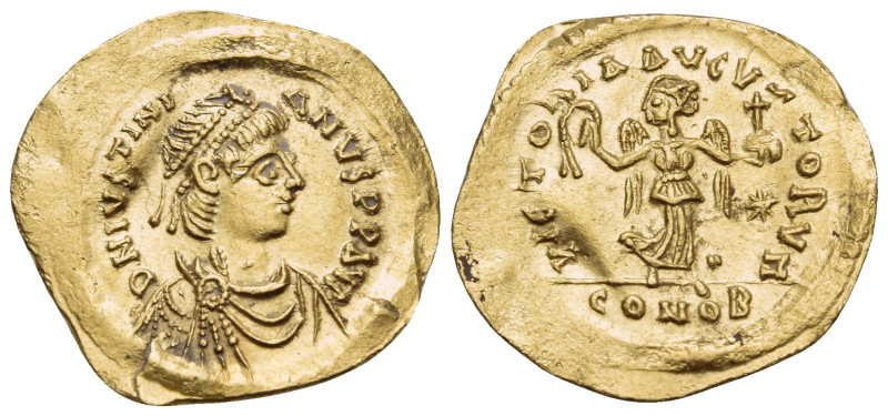 Justinian I, 527-565. Tremissis (Gold, 17 mm, 1.49 g, 6 h), Constantinople. D N ...
