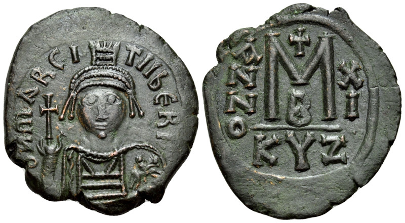 Maurice Tiberius, 582-602. Follis (Bronze, 33 mm, 11.30 g, 6 h), Cyzicus, 2nd of...