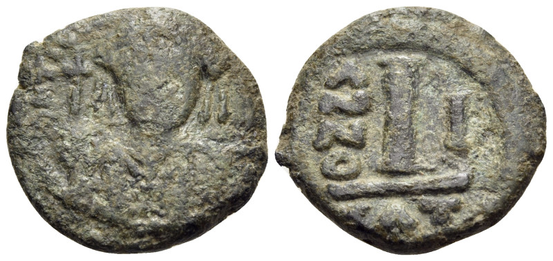 Maurice Tiberius, 582-602. Decanummium (Bronze, 16 mm, 2.92 g, 6 h), Catania, ye...