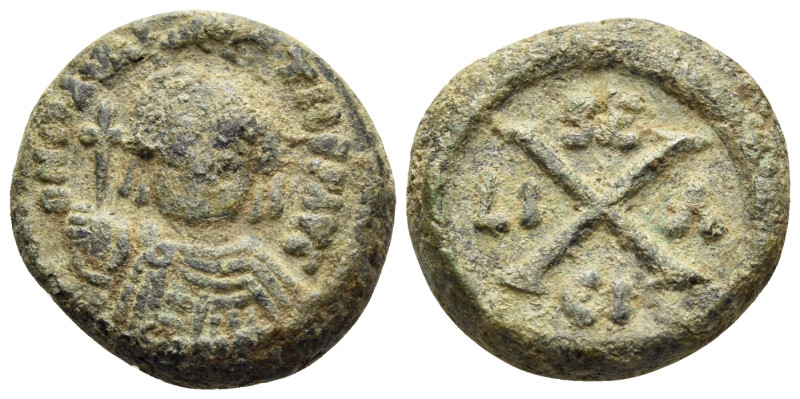 Maurice Tiberius, 582-602. Decanummium (Bronze, 15 mm, 3.68 g, 6 h), Syracuse, 5...