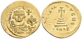 Heraclius, with Heraclius Constantine, 610-641. Solidus (Gold, 22.00 mm, 4.48 g, 6 h), Constantinople, 5th officina (E), 613-616. dd NN hERACLIUS ET h...