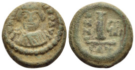 Heraclius, 610-641. Decanummium (Bronze, 14 mm, 3.82 g, 6 h), Catania, year 8 = 617-618. D N HERACLI P P AVG Crowned, draped and cuirassed bust of Her...