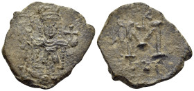 Constantine IV Pogonatus, 668-685. Follis (Bronze, 22 mm, 4.78 g, 6 h), Syracuse, 680-685. Crowned figure of Constantine IV, wearing cloak, standing f...