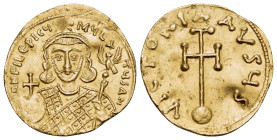 Philippicus (Bardanes), 711-713. Semissis (Gold, 18 mm, 2.17 g, 6 h), Constantinople. D N FILEPICЧS MЧL-TЧS AN Crowned bust of Philippicus facing, wea...
