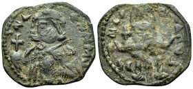 Leo III the "Isaurian", with Constantine V, 717-741. Follis (Bronze, 25,5 mm, 3.77 g, 6 h), Syracuse. d N LEON MV Crowned bust of Leo III facing, wear...