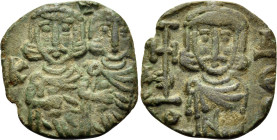 Constantine V Copronymus, with Leo IV, 741-775. Follis (Bronze, 18.5 mm, 2.27 g, 6 h), Syracuse, 751-775. K Crowned half-length figures of Constantine...