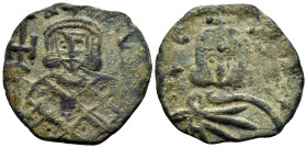 Nicephorus I, with Stauracius, 802-811. Follis (Bronze, 22 mm, 3.39 g, 6 h), Syracuse, 803-811. N - I/K/H Crowned bust of Nicephorus I facing, wearing...