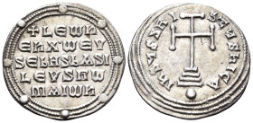 Leo VI the Wise, 886-912. Miliaresion (Silver, 24 mm, 2.70 g, 12 h), Constantinople, 886-908. +LEωh / Eh X'ω EV/SEbHS bASI/ LEVS Rω/mAIωh in five line...