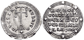 Leo VI the Wise, with Constantine VII, 886-912. Miliaresion (Silver, 25 mm, 2.96 g, 12 h), Constantinople, 908-912. IhSЧS XRISTЧS hICA Cross potent se...