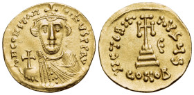 Constans II, 641-668. Solidus (Gold, 20 mm, 4.47 g, 7 h), Constantinople, 6th officina (ς), Indictional year 5 (E) = 646-647. d N CONSTAN-TINЧS P P AV...