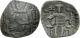 Latin Rulers of Constantinople, 1204-1261. Trachy (Billon, 19 mm, 0.85 g, 6 h), Constantinople. The Virgin enthroned. Rev. Emperor enthroned. SB 2023....