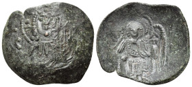 Latin Rulers of Constantinople, 1204-1261. Trachy (Bronze, 25 mm, 2.80 g, 6 h), Constantinople. IC - XC Nimbate bust of Christ facing, raising his rig...