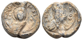 BYZANTINE SEALS. Circa 11th century. Seal or Bulla (Lead, 16.5 mm, 6.74 g, 12 h). Facing bust of the Virgin Mary, orans, wearing chiton and maphorion,...
