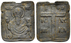 BYZANTINE. Baptism pendant, circa 12th-14th century. (Bronze, 20x24 mm, 3.65 g, 12 h). Nimbate facing bust of Christ, raising right hand in benedictio...