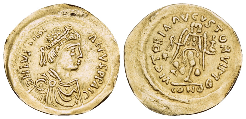 LOMBARDS, Lombardy. Uncertain king, circa 568-690. Tremissis (Gold, 16 mm, 1.42 ...