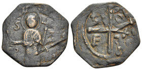 CRUSADERS. Antioch. Tancred, regent, 1101-1112. Follis (Bronze, 21 mm, 2.33 g, 6 h), Fourth type. S/ P/[Ε-TRVS] St. Peter standing facing, raising his...