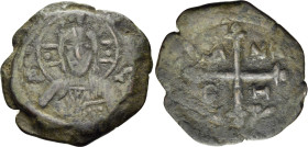 CRUSADERS. Antioch. Tancred, regent, 1101-1112. Follis (Bronze, 24 mm, 5.70 g, 3 h), Fourth type. IC - XC Bust of Christ Pantokrator facing, raising r...