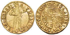 AUSTRIA. Holy Roman Empire. Rudolf II, Emperor, 1576-1611. Ducat (Gold, 23 mm, 3.46 g, 12 h), Hungarian type, Vienna, dated 1593. RVDOL • II • D : G •...