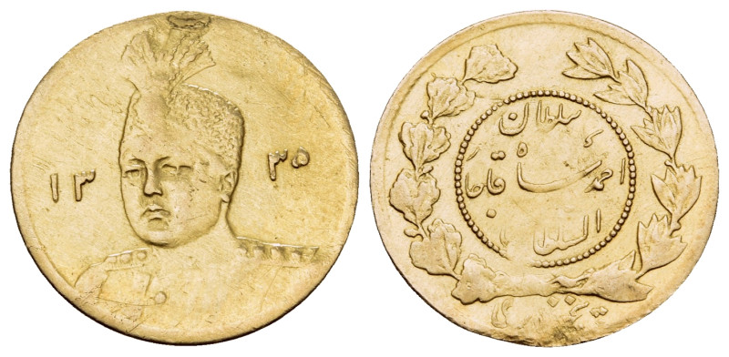 IRAN, Qajars. Ahmad Shah, AH 1327-1344 / AD 1909-1925. 1/2 Toman (Gold, 16,5 mm,...