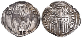 SERBIA. Stefan Uros IV Dusan, with Elena, 1331-1355. Denar (Silver, 21 mm, 1.18 g, 12 h). IC - XC Christ standing facing within mandorla, raising righ...