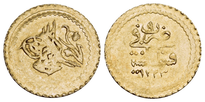 TURKEY. Mahmud II, AH 1233-1255 / AD 1808-1839. 1/4 Zeri Mahbub (Gold, 13.5 mm, ...