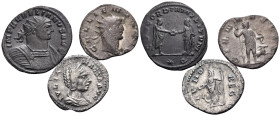 ROMAN IMPERIAL. Circa 3rd century. (Silver/Bronze, 7.08 g). A lot of Three (3) Roman Imperial silver and billon coins, including a denarius of Julia M...