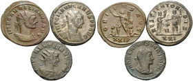 ROMAN IMPERIAL. Circa 3rd century. Antoninianus (Billon, 10.88 g). Lot of Three (3) Roman Imperial antoniniani, including one by Aurelian (RIC 255) fr...