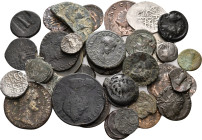 MISCELLANEA. (Silver/Bronze, 139 g). A lot of Forty-Two (42) silver and bronze coins, ranging from the Celtic world to modern times. Mostly good fine....