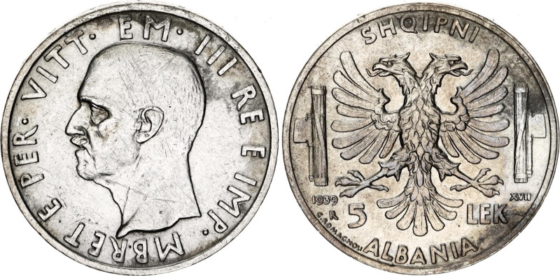 Albania 5 Lek 1939 R

KM# 33, N# 11792; Silver; Vittorio Emanuele III; XF/AUNC