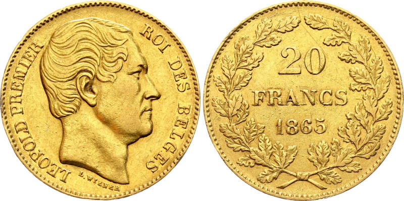 Belgium 20 Francs 1865

KM# 23, N# 11103; Gold (0.900) 6.45 g., 21 mm.; Leopol...