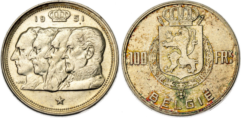 Belgium 100 Francs 1951

KM# 139, LA# BFM-199, Schön# 102, N# 1877; Silver; Lé...